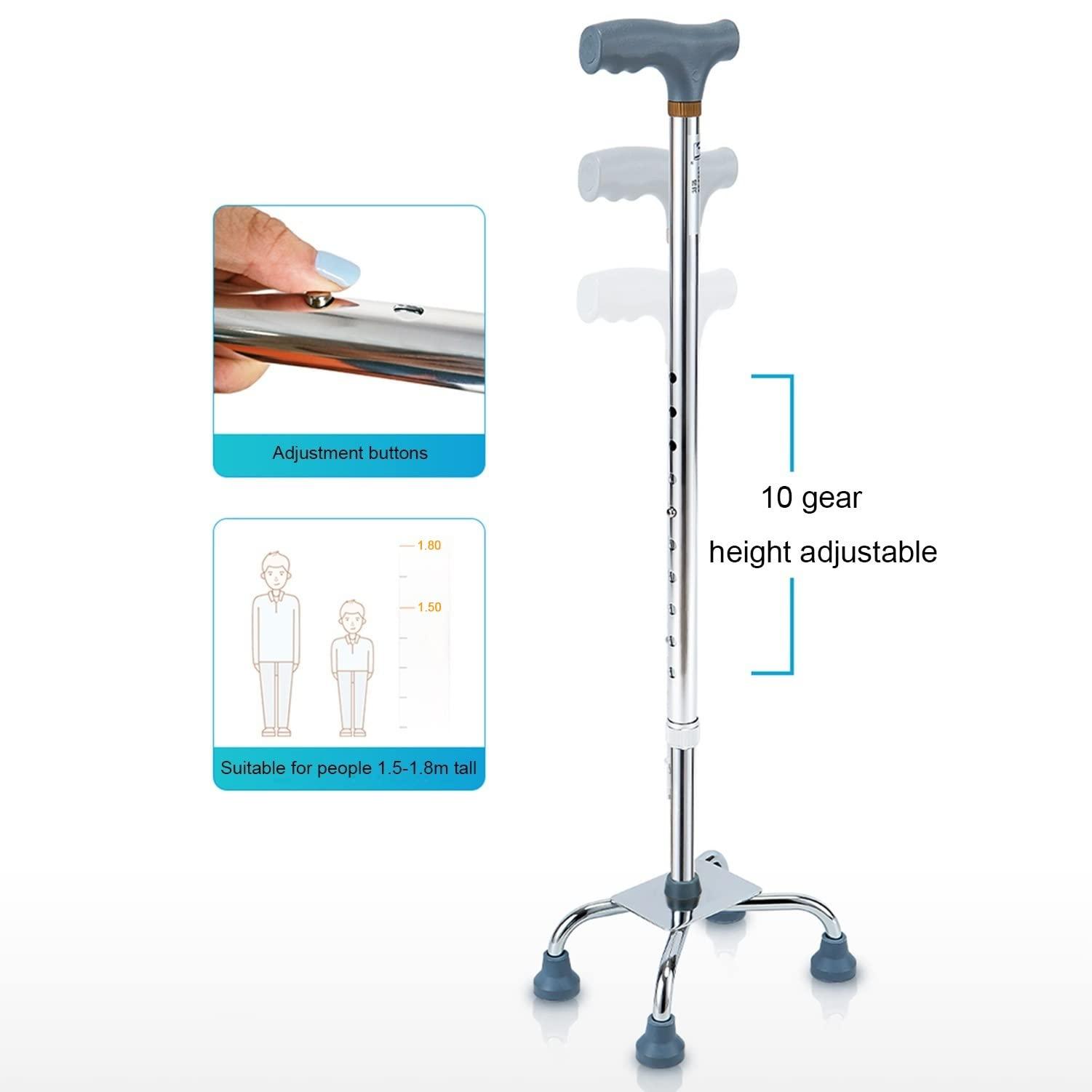 SEVEEZ SEVEEZ Quad Cane Height Adjustable Four-Legged Walking Stick Comfortable Handle Aluminium Lightweight Balance Walking Aid for Elderly