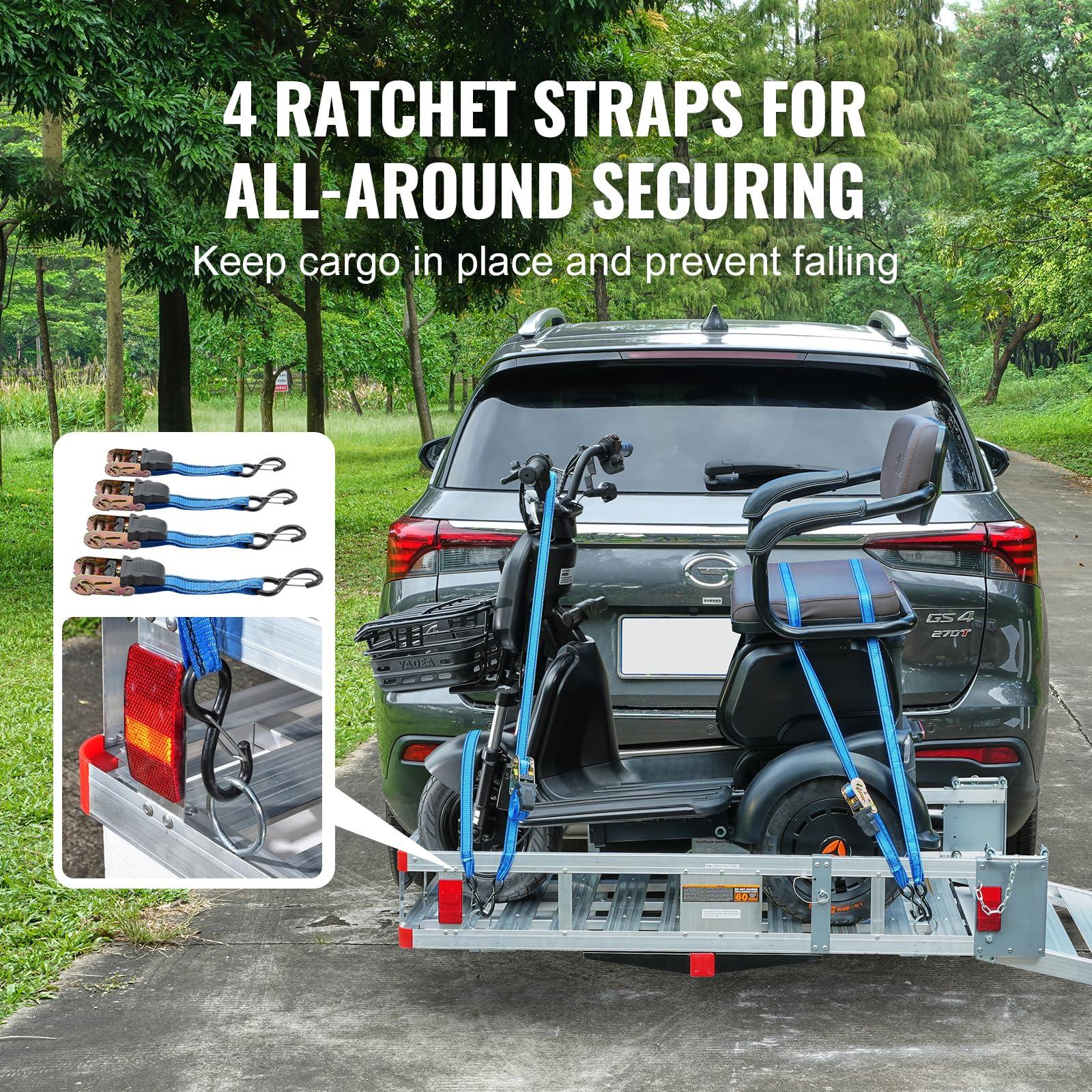 VEVOR VEVOR Hitch Mount Cargo Carrier, 500LBS Mobility Scooter Carrier with Folding Ramp, Aluminum Trailer Hitch Rack Basket & Stabilizer, Strap, Fits 2\" Hitch Receiver for Truck SUV Car, 47.2\" x 27.6\"