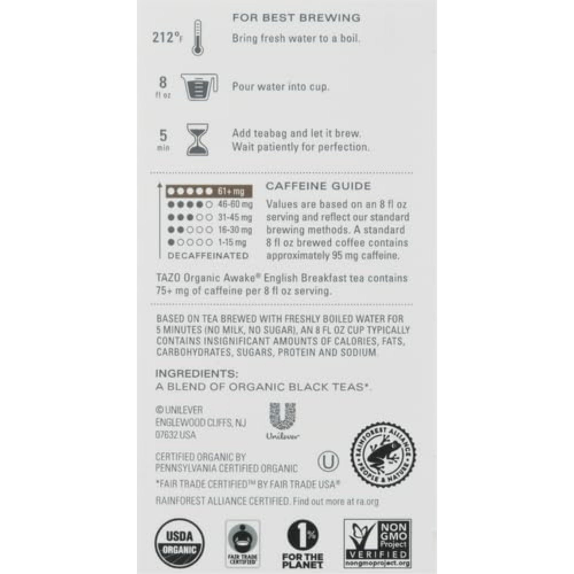 TAZO TAZO Organic Awake English Breakfast Black Tea, 16 Total Tea Bags