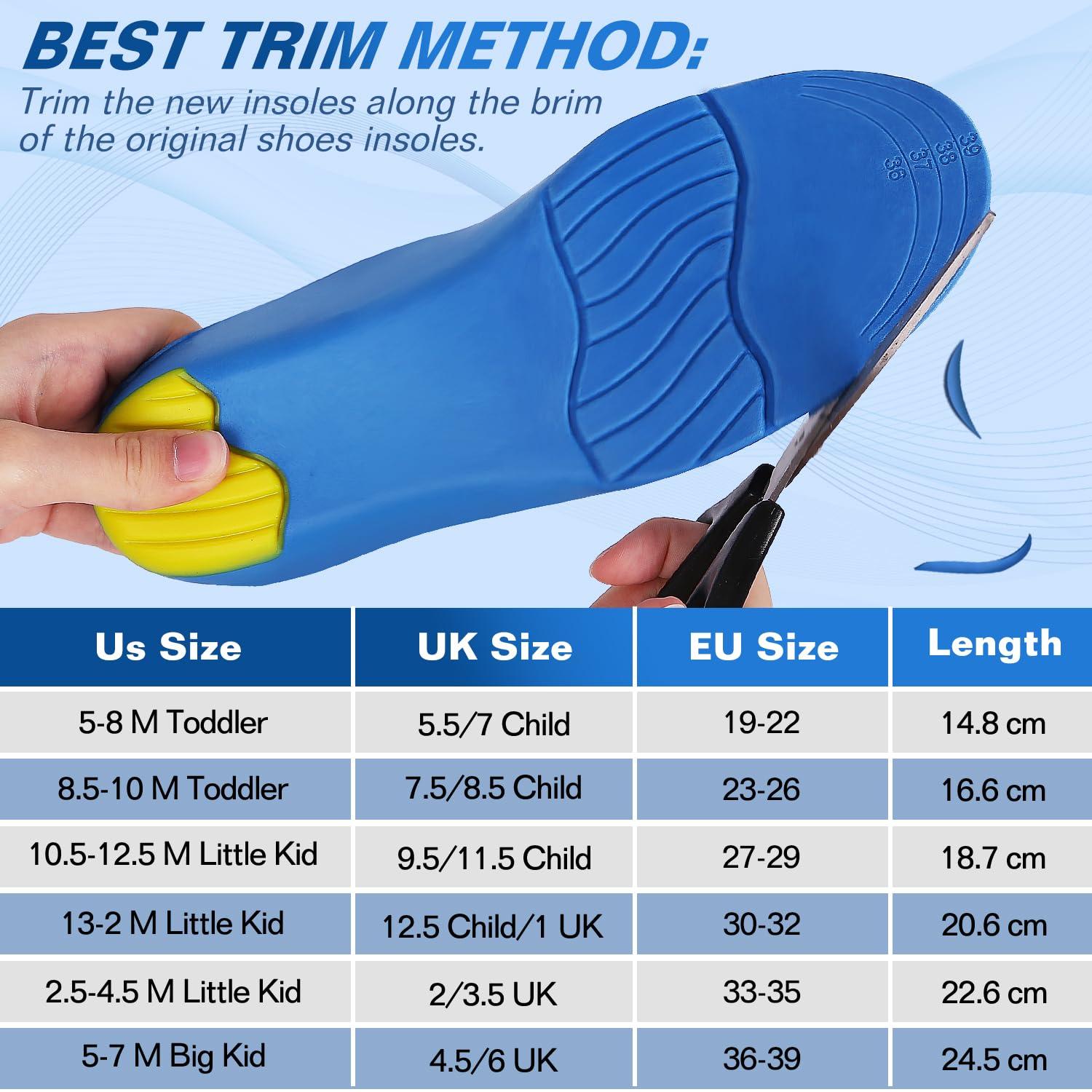 Bacophy Bacophy Kids Orthotic Arch Support Shoe Insoles, Deep Heel Cup, Shock Absorption, Blue