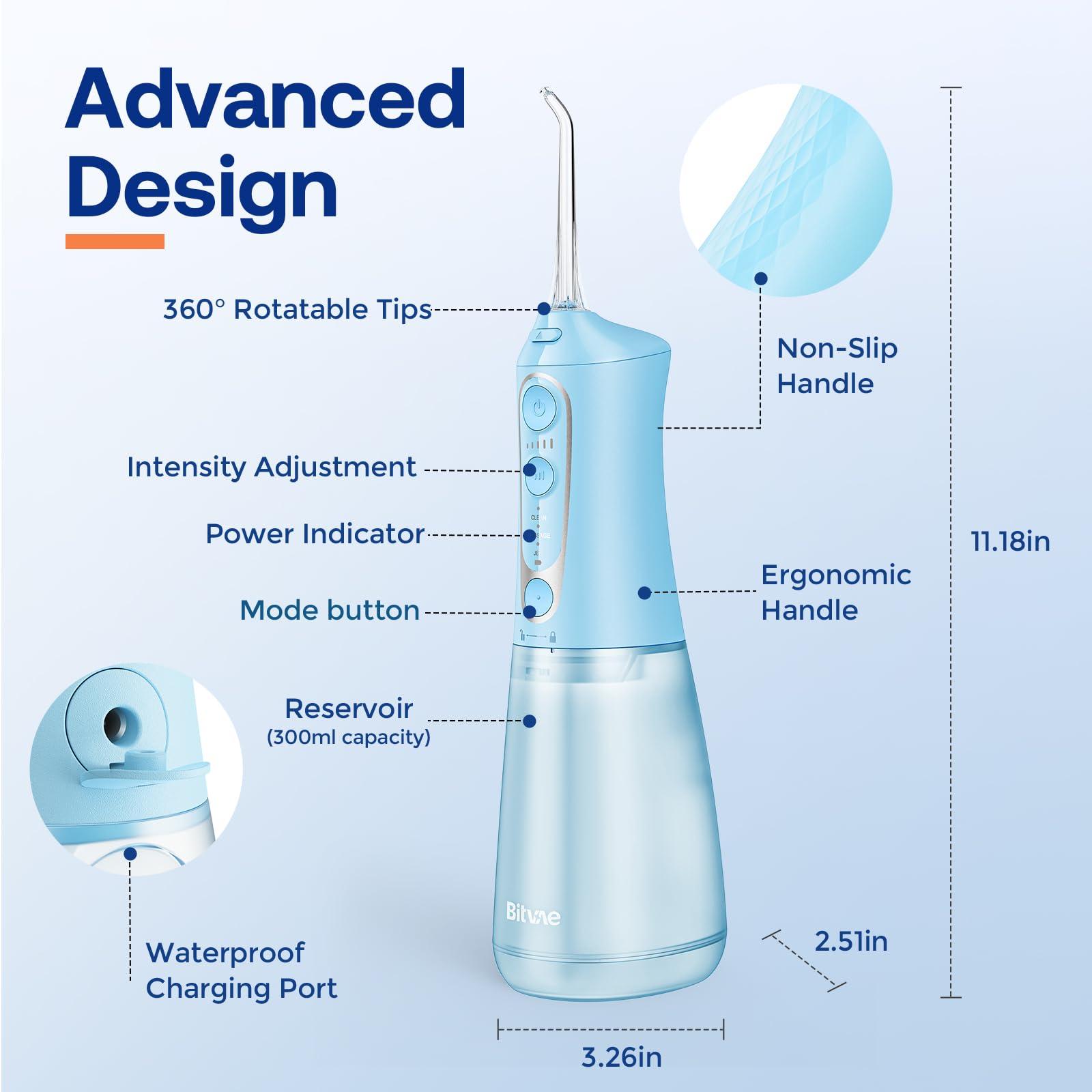 Bitvae Bitvae Water Dental Flosser Teeth Pick, Cordless Flosser for Travel with 6 Jet Tips, 3 Modes 5 intensities, IPX7 Waterproof Portable & Rechargeable Oral Irrigator Cleaner, Sky Blue