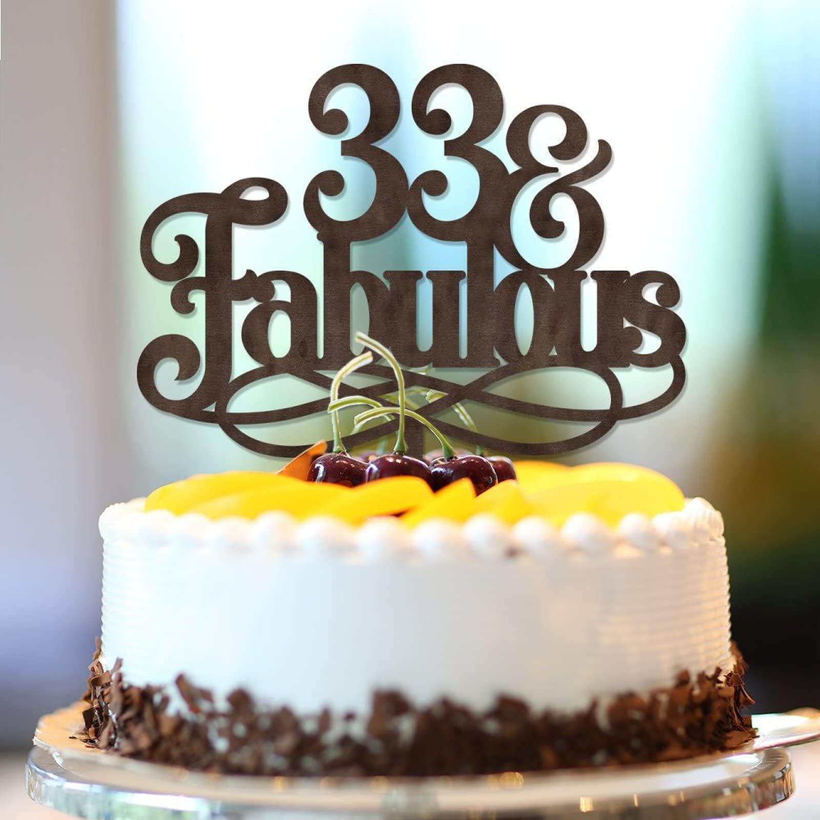 CustonCares 33 & Fabulous 33rd Birthday Cake Toppers Customize Name Any Age Number 33 Years Old Birthday Cake Decorations 33rd Anniversary Birthday Present For Family Friends Brown Wood