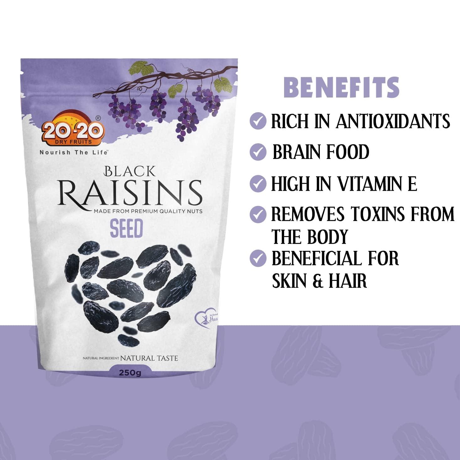 Generic Afghani Black Raisins with seed | Kali Kishmish | Kala Munakka Dry Fruit | Kali Draksh | High in Anti-oxidants | Healthy & Delicious | 250g