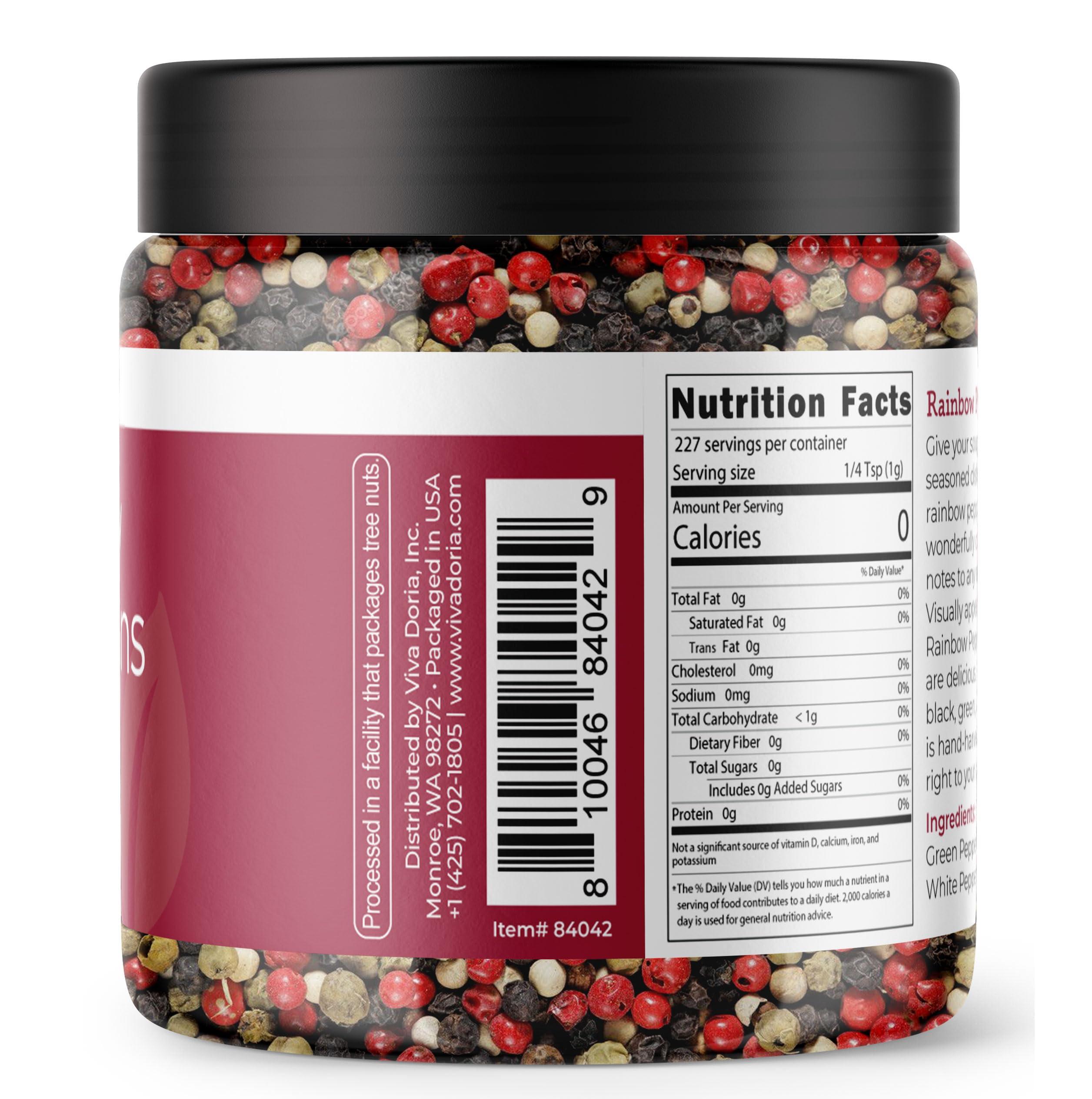 Viva Doria Viva Doria Rainbow Blend Peppercorn, Steam Sterilized Whole Black Pepper, Whole Green Pepper, Whole Pink Pepper, Whole White Pepper, 8 Oz, For Grinder Refills