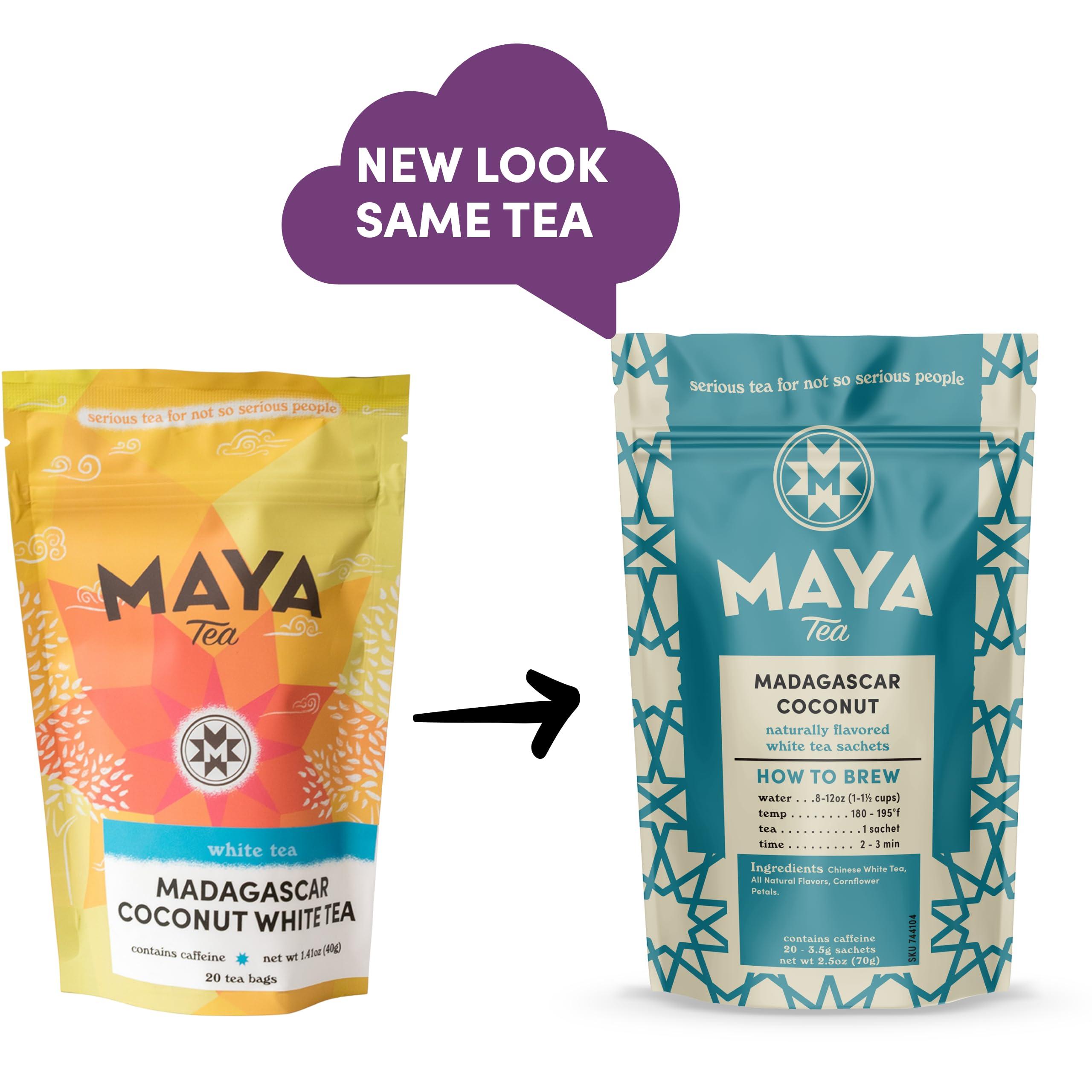 Maya Tea Maya Tea Madagascar Coconut White Tea Sachets, Contains Caffeine, All Natural, Pack of 20