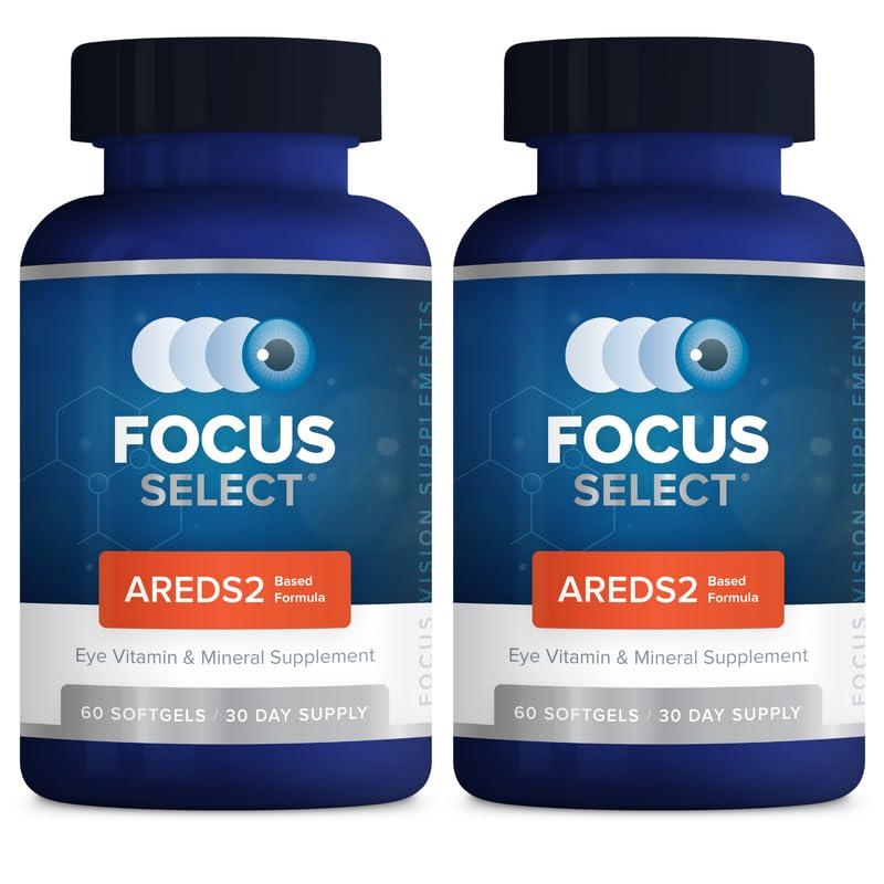 Focus Vision Supplements Focus Select AREDS2 Based Eye Vitamin-Mineral Supplement - AREDS2 Based Supplement for Eyes (60 ct. 30 Day Supply) - AREDS2 Based Low Zinc Formula - Eye Vision Supplement and Vitamin