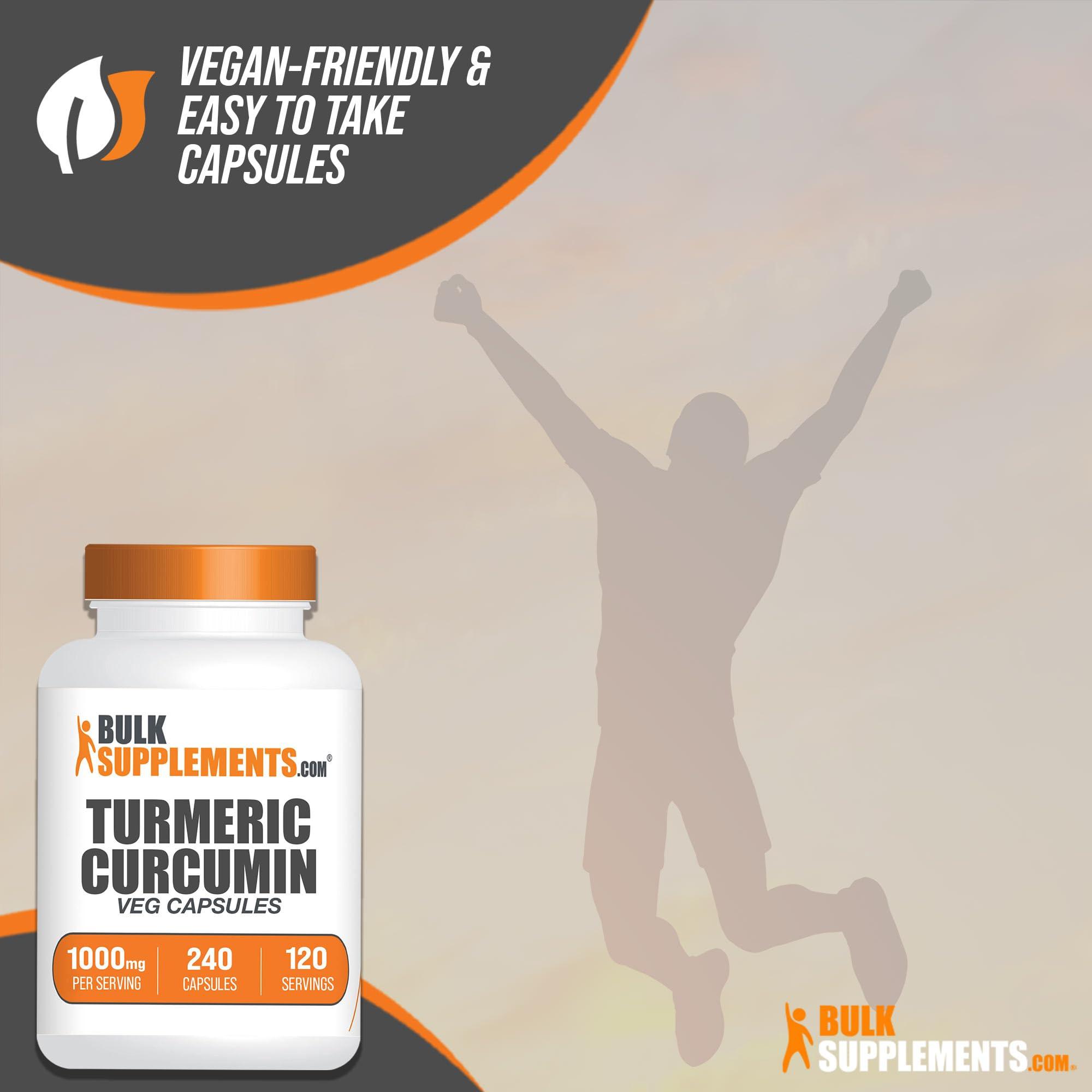 BULKSUPPLEMENTS.COM BulkSupplements.com Turmeric Extract Capsules - Turmeric Supplement, Turmeric Curcumin Supplement 1000mg - Gluten Free, 2 Capsules per Serving, 240 Veg Capsules (Pack of 1)