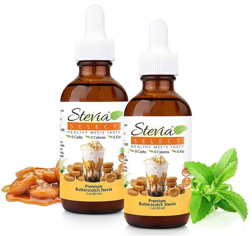 Stevia Select Stevia Select Liquid Stevia Drops, Keto Friendly Liquid Stevia Sweetener, Butterscotch Stevia Drops, Zero Calorie Sweetener Sugar Substitutes Extracted from Sweet Leaf,Sweet Butterscotch Extract 2pk