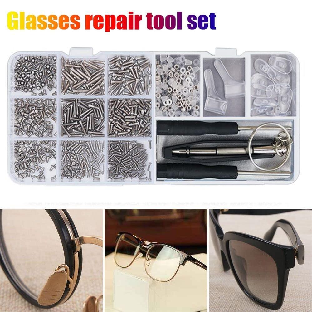 Generic Glasses Screws Repair Kit,Eyeglass Sunglasses Screws Set Screw Nuts Nose Pads Complete Glasses Screws with Screwdriver Tweezer(Gold Mirror Screw)