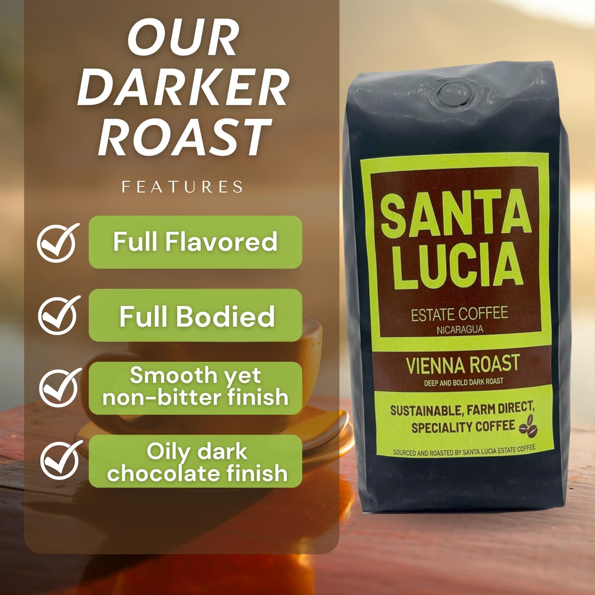 Santa Lucia Estate Coffee Santa Lucia Nicaraguan Specialty Coffee - Vienna Roast 2 Pounds (2-16oz Bags, Whole Bean)