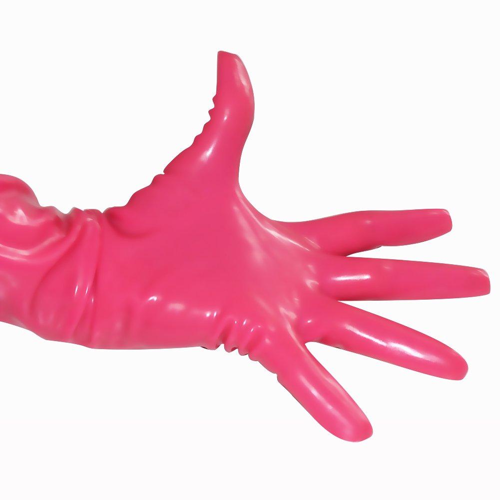 EXLATEX EXLATEX Latex Rubber Black Long Gloves Outfits Accessory Plus Size (Medium, Red)
