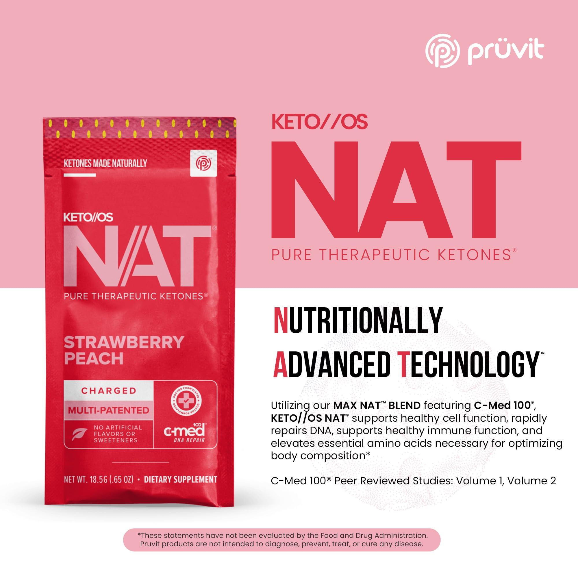 PRÜVIT PRÜVIT Keto//OS NAT® Strawberry Peach Keto Supplements – Charged - Exogenous Ketones - BHB Salts Ketogenic Supplement for Workout Energy Boost for Men and Women (20 Count)