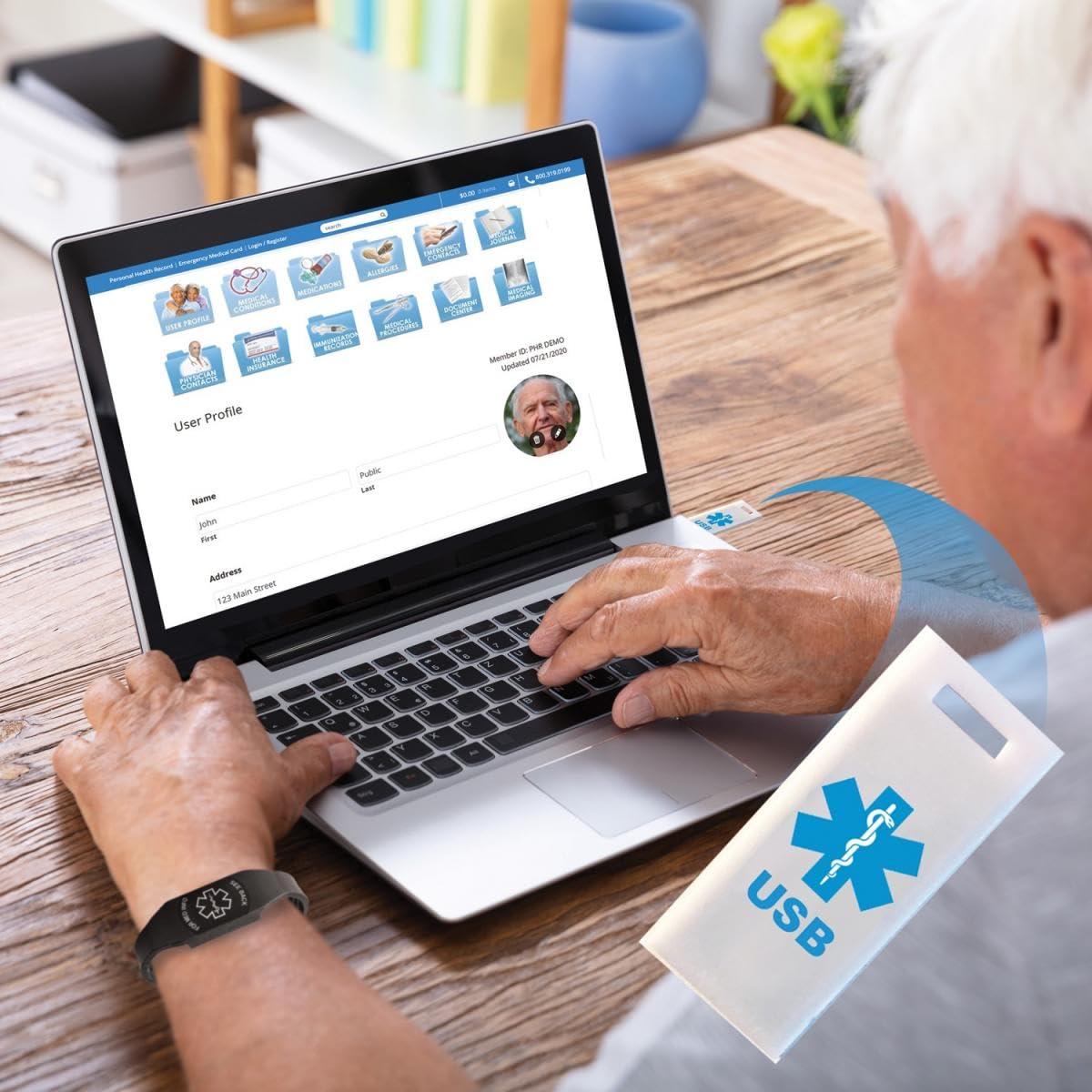 Universal Medical Data Blue Informer Lite Medical Alert Dog Tag. Includes: 2GB USB, Pre-Engraved Stainless-Steel Dog Tag, 27\" Chain and Key Ring Wire Rope. Complimentary Access PHR (Personal Health Record)