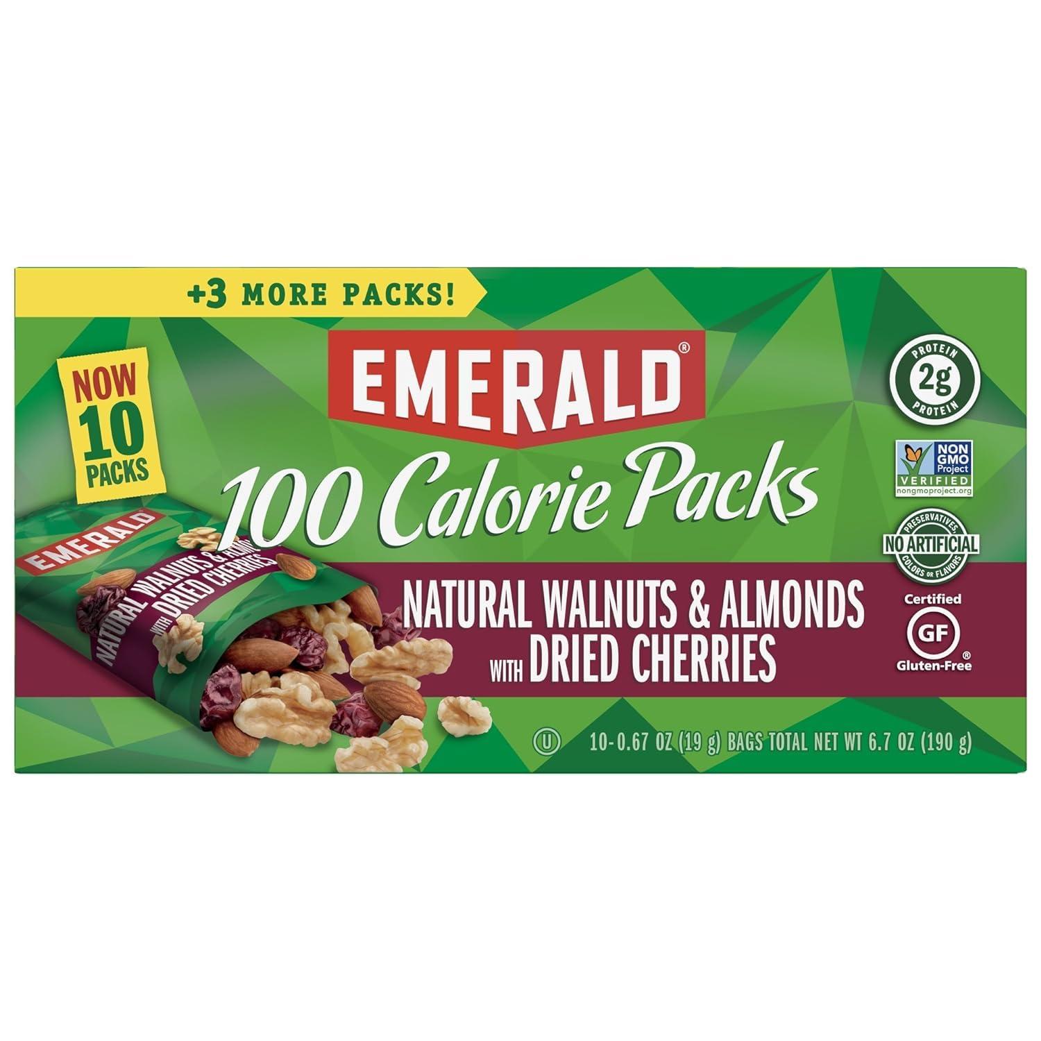 Emerald Emerald Nuts, Natural Walnuts & Almonds with Dried Cherries, 100 Calorie Pack, 10 Ct, 6.7 Oz (Pack of 2)