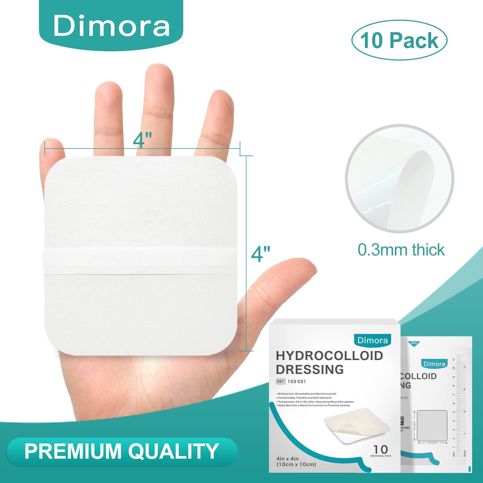 Dimora Hydrocolloid Wound Dressing, 10 Pack Ultra Thin 4\" x 4\" + Ag Silver Sacrum Foam Wound Dressing Bandages Silicone Adhesive Border 7\"x7\"