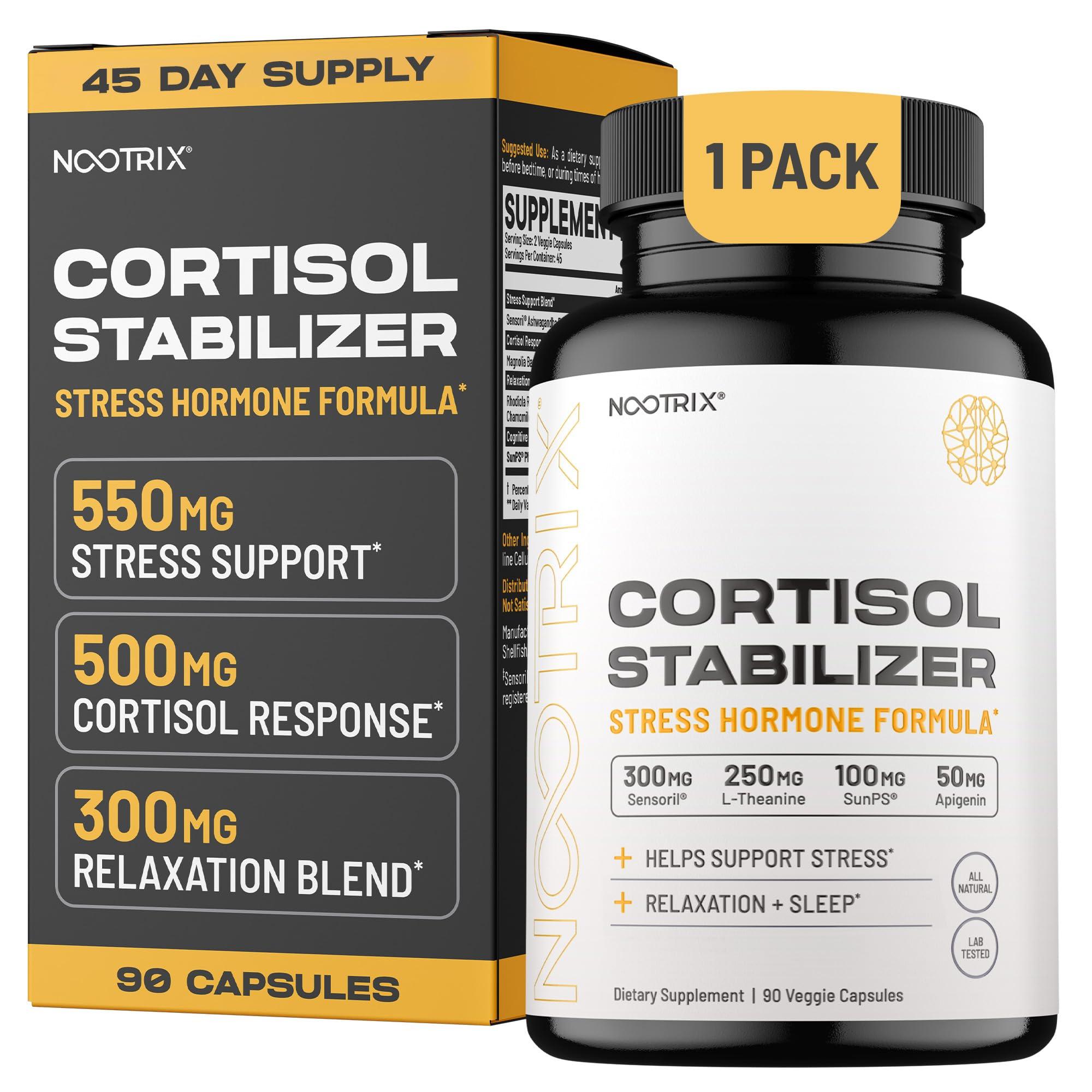 Nootrix Nootrix Cortisol Manager and Stabilizer Supplement | Supports Deep Sleep & Relaxation | Cortisol Supplement with Ashwagandha, L-Theanine, Rhodiola Rosea Extract & Apigenin | 90 Vegan Capsules
