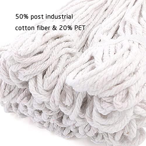 Tidy Monster Loop End Commercial String Mop Head, String Cotton mop Heads, 6 Inch Headband, Mop Head Replacement for Home, Highly Absorbent,Industrial and Commercial Use (3-White)