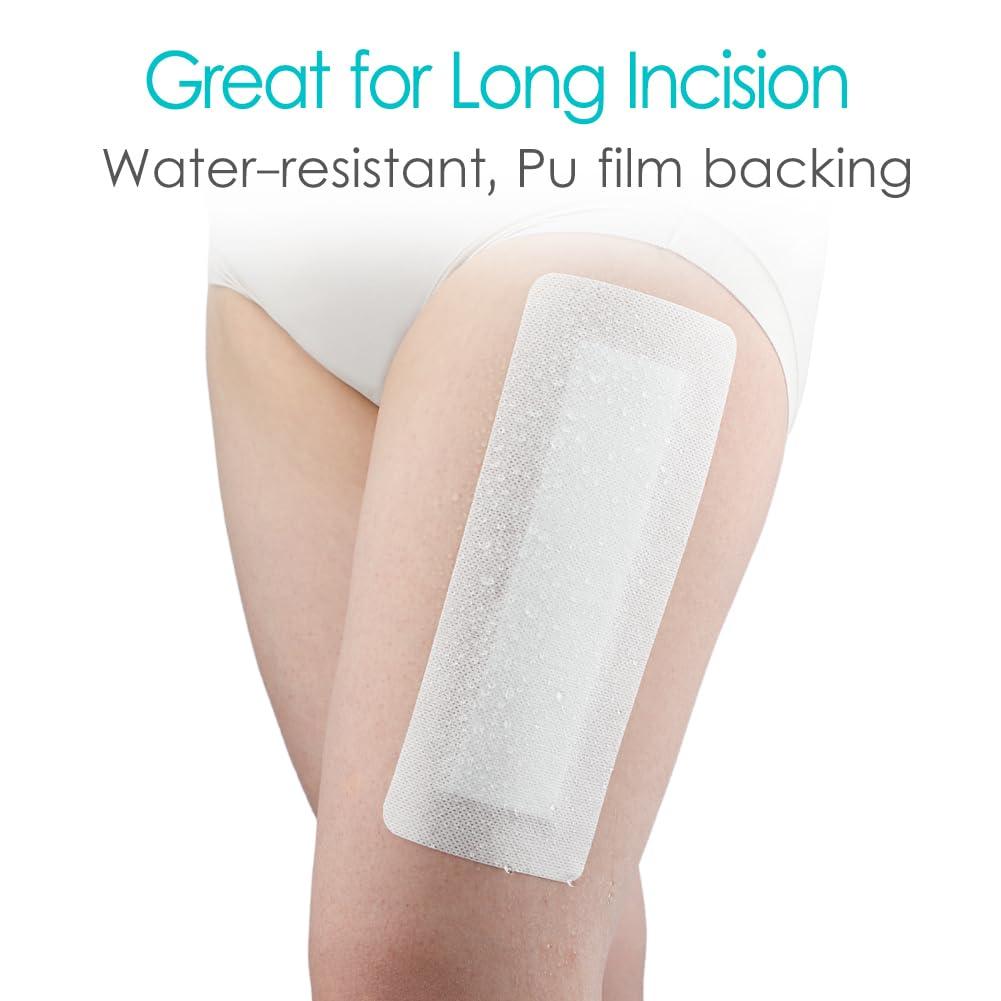 GoToHere Breathable Waterproof Adhesive Island Dressing for Knee/Hip Replacement Wound Incisions Bandages Bordered Gauze 4\"X10\" with 2\"x8\" Non Stick Pad No More Wounds Sticking Pack of 10
