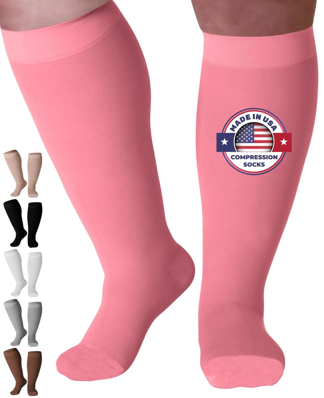 Mojo Compression Socks Compression Socks for Women and Men 20-30mmHg Knee High - Unisex Medical Compression Support Stockings for Nursing, Airplane, Travel Circulation - Pink, X-Large - AB201