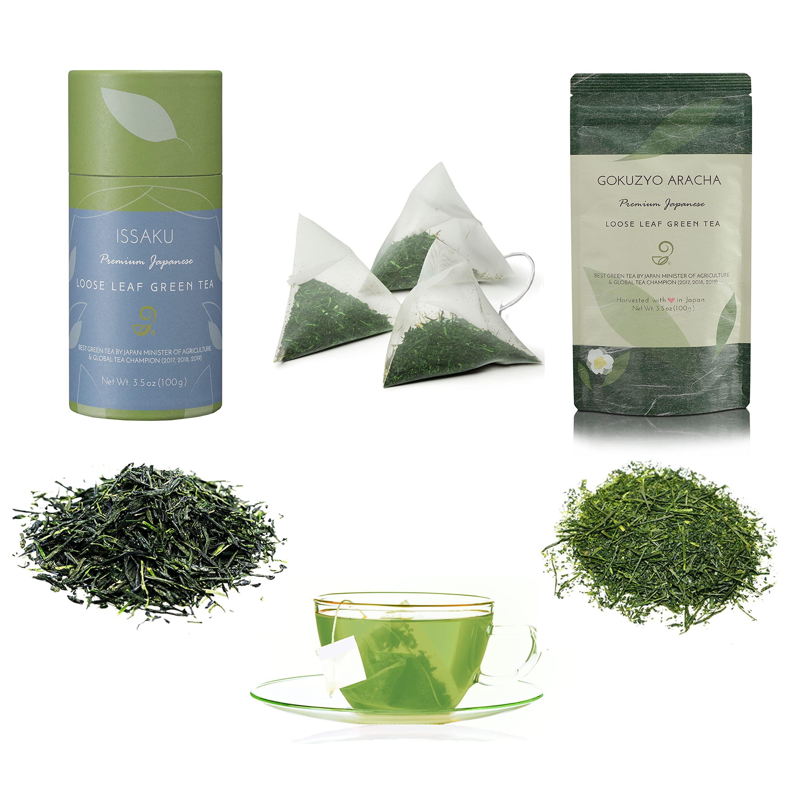 JAPANESE GREEN TEA CO. HARVESTED WITH IN JAPAN Issaku, Gokuzyo Aracha and Teabag Tea Set from Japanese Green Tea Co – Premium Japanese Green Tea Assortment – Non-GMO, Delicate Flavor - Ideal for Tea Lovers