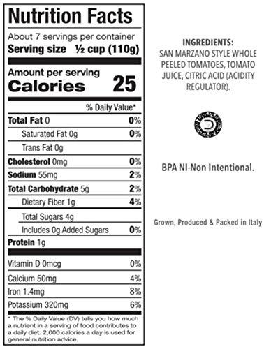 DeLallo DeLallo Imported San Marzano Whole Peeled Tomatoes, 28-Ounce Cans (Pack of 6)