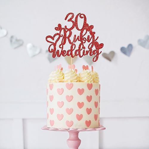 ZHUOWEISM 1 PCS 30 Ruby Wedding Cake Topper Glitter Red 30 Ruby Years Cake Pick Decoration for Happy 30th Anniversary Wedding Party Cake Decorations Supplies