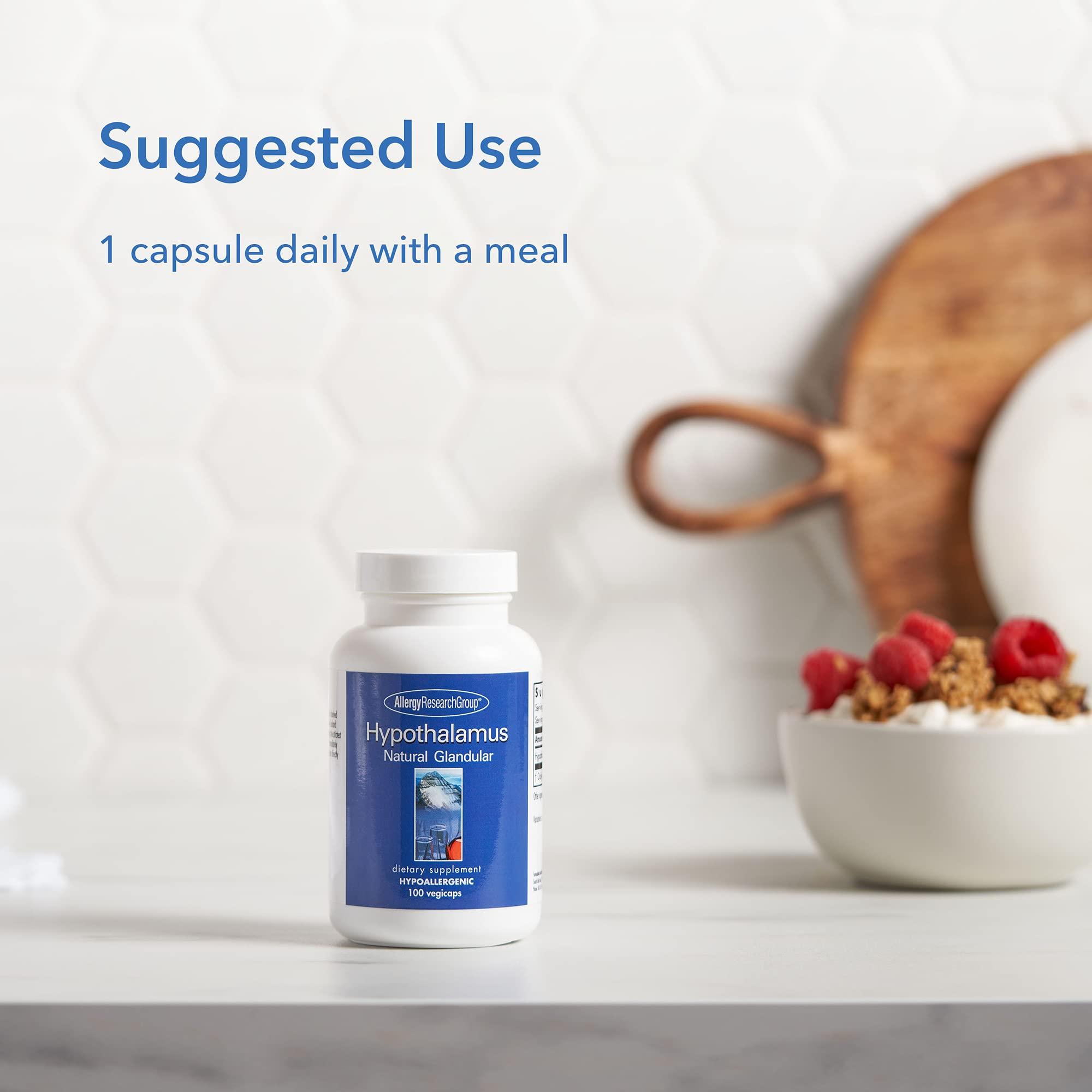 Allergy Research Group Allergy Research Group Hypothalamus Supplement - Endocrine Support, Natural Glandular, 500mg Adrenal Support, Adrenal Pituitary, Adrenal Gland Function, Bovine, Lyophilized, Vegicaps - 100 Count