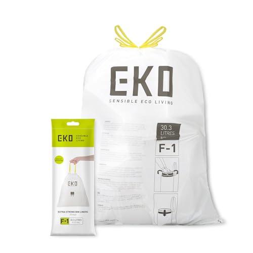 EKO EKO Size F-1 Bin Liners For Dual Compartment Kitchen Bins - 18-28 Litre Capacity - Extra Strong Bags with Drawstring Tie Handles - 20 Bags, White