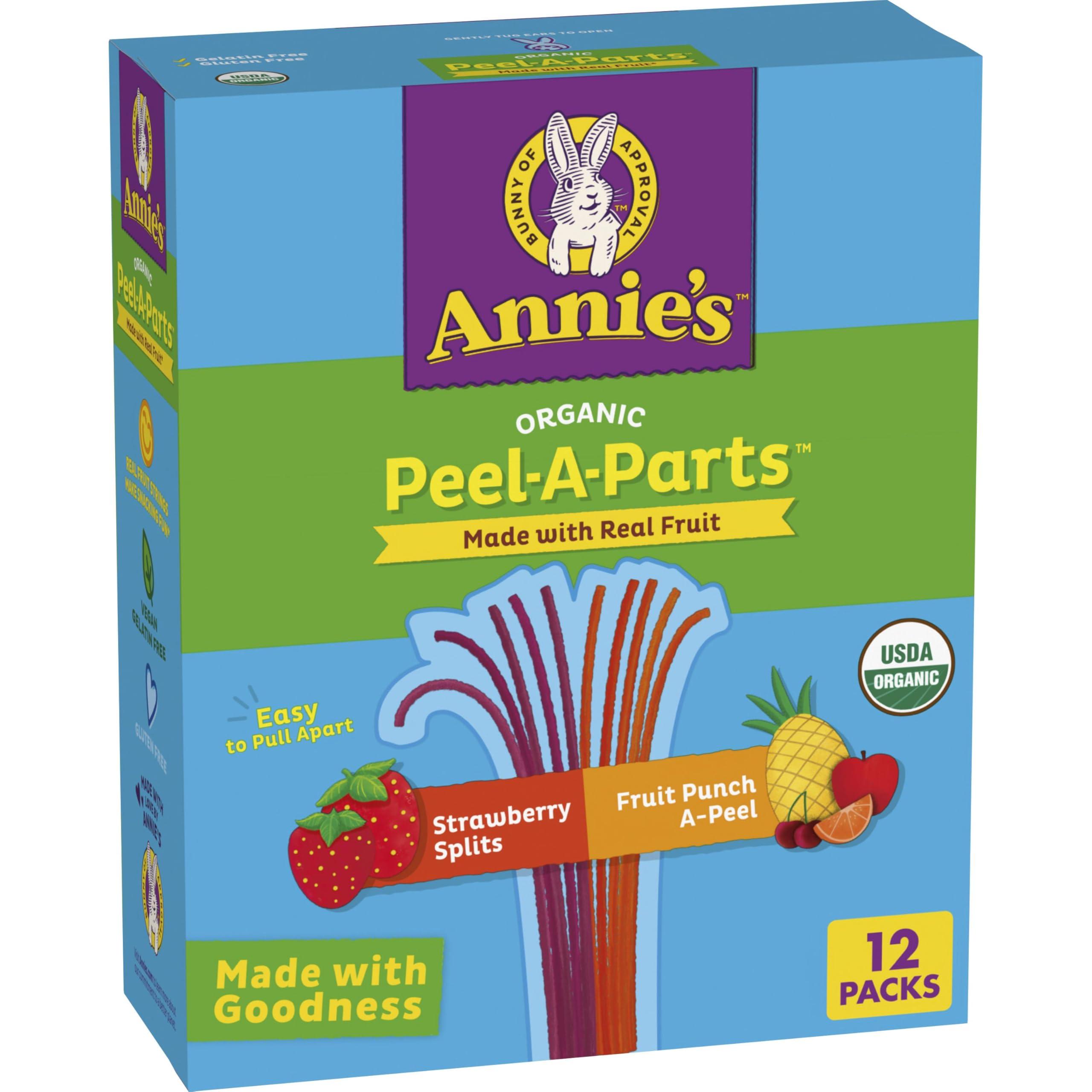 Annie's Homegrown Annie\'s Organic Fruit Peel-A-Parts Fruit Flavored Snacks, Strawberry and Fruit Punch, Gluten Free, Vegan, Variety Pack, 12 Count, 6.7 oz