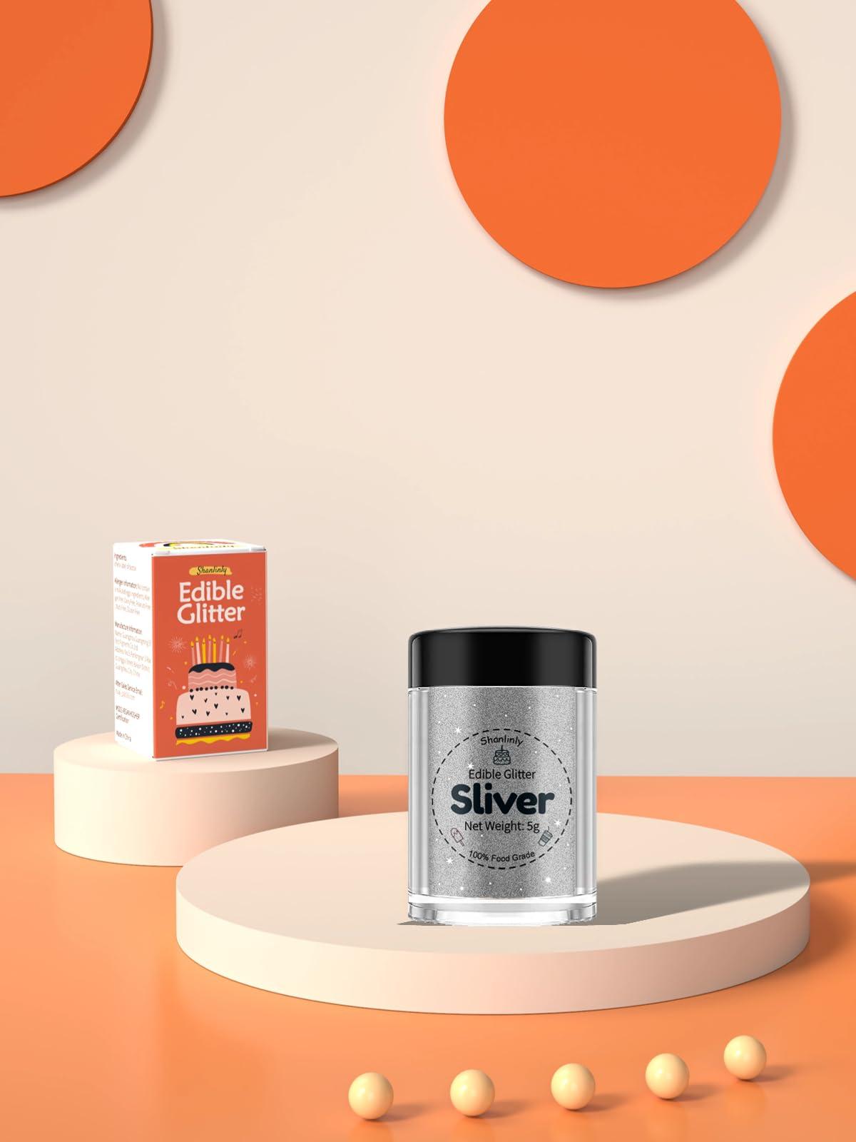 Shanlinly Shanlinly Silver Edible Glitter for Cakes Drinks - Food Grade 5g Shimmer Luster Glitter Dust Edible Glimmer Powders for Strawberries, Sprinkle on Sparkle, Chocolate, Cookie, Cupcake, Cocktail, Vegan