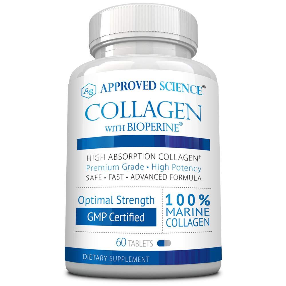 Approved Science Approved Science Collagen Pills - Absorbable Marine Collagen Types I and III - 60 Tablets - Healthy Hair, Skin, and Joints - Vitamin C, Sodium, and Bioperine for Fast Results - Non-GMO, Made in USA