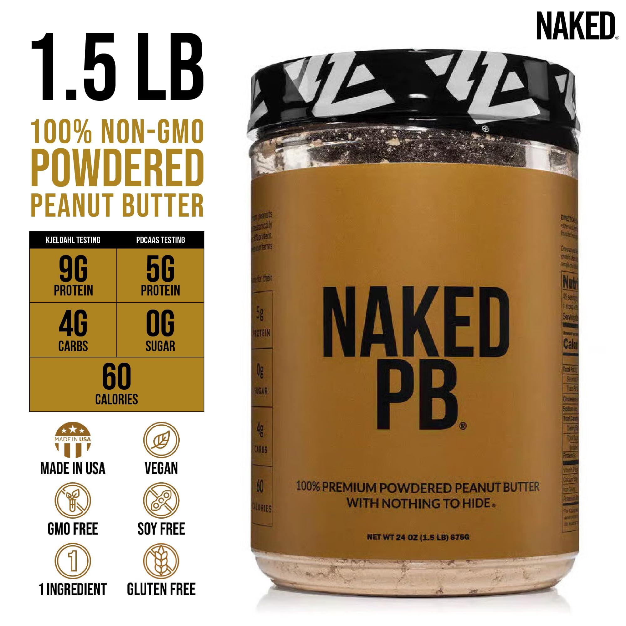 Naked Nutrition 1.5 LB Powdered Peanut Butter from US Farms Bulk, Only 1 Ingredient - Roasted Peanuts, Vegan, No Additives, Preservative Free, No Salt, No Sugar - 45 Servings - NAKED PB