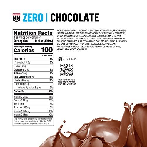 Muscle Milk Muscle Milk Zero Protein Shake, Chocolate, 11 Fl Oz Carton, 12 Pack, 20g Protein, Zero Sugar, 100 Calories, Calcium, Vitamins A, C & D, 4g Fiber, Energizing Snack, Workout Recovery, Packaging May Vary,11 Fl Oz (Pack of 12)