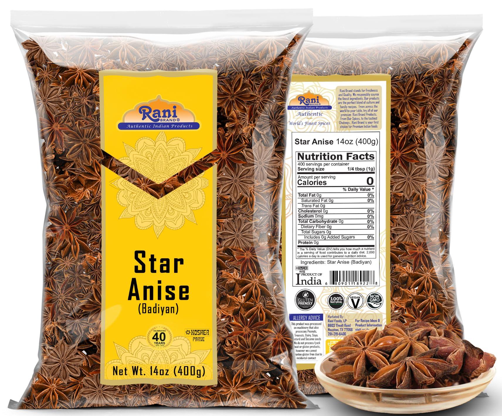 Rani Brand Authentic Indian Products Rani Star Anise Seeds, Whole Pods (Badian Khatai) Spice 14oz (400g) ~ All Natural | Gluten Friendly | NON-GMO | Kosher | Vegan | Indian Origin