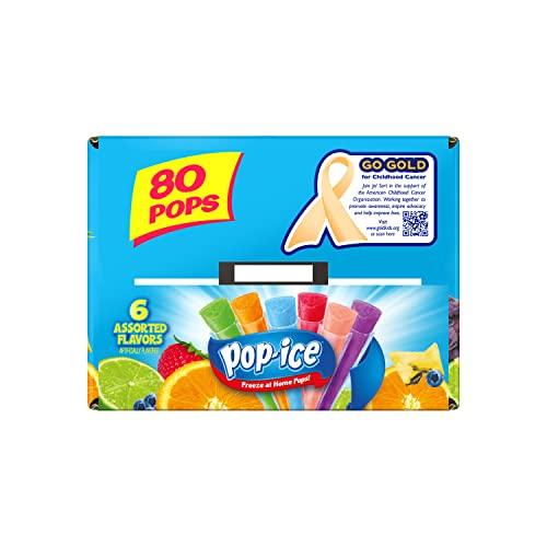 POP-ICE Pop Ice Popsicle Variety Pack of 1 Oz Freezer Bars, Assorted Flavors, 80 Count