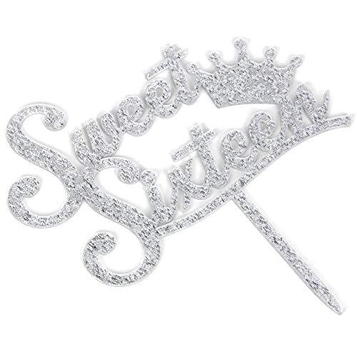 INNORU Sweet 16 Cake Topper - Silver Crown Sweet Sixteen Cake Topper - 16th Birthday Party Decorations Supplies
