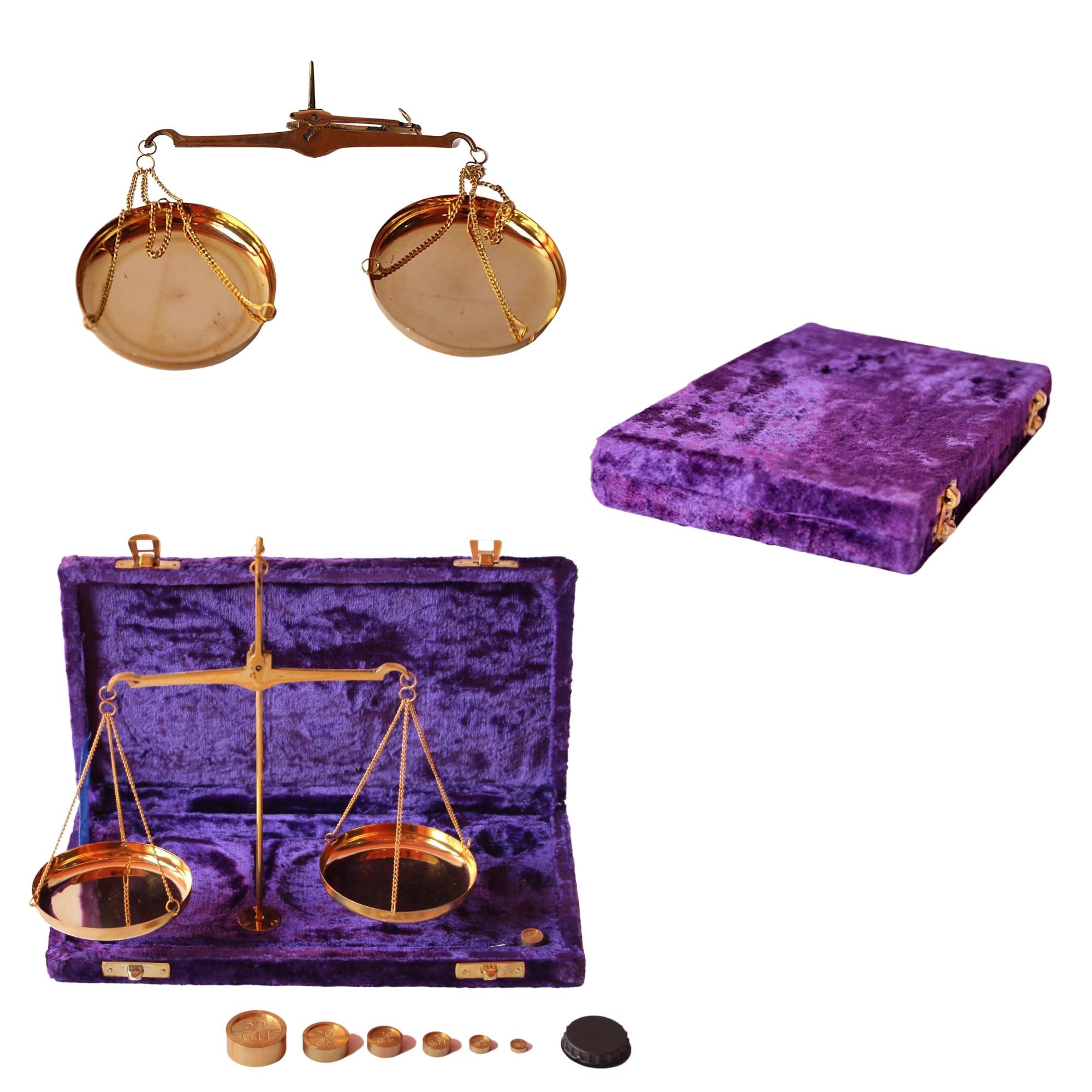 AS BRASS INSTRUMENT Vintage Weighting Scale (tarazu) -Brass Balance Scale-Made in India Gold Scales with Velvet Box