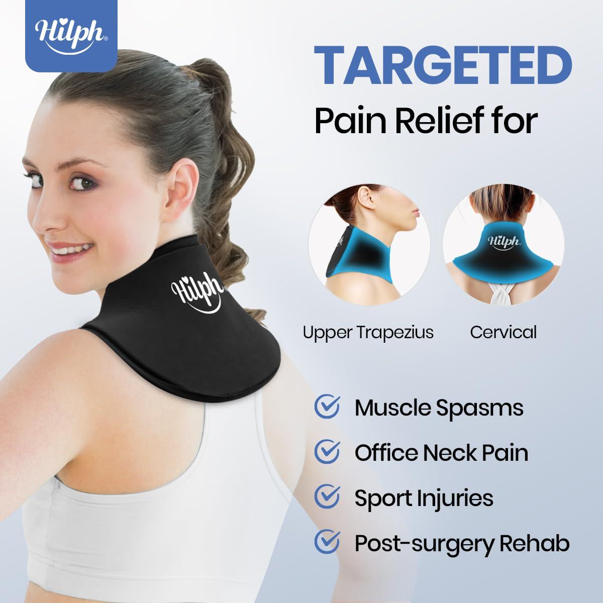 Hilph Hilph Cervical Neck Gel Ice Pack Wrap for Super Snug Fit, Flexible & Comfortable Reusable Hot Cold Therapy for Chronic Neck Pain, Neck Pressure, Sport Injuries, Neck Cervical Surgery (Black)