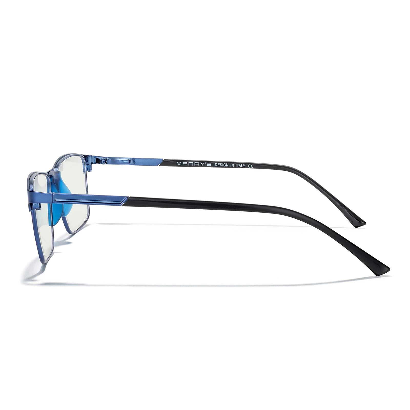 MERRY'S MERRY'S Fashion Blue Light Blocking Glasses - Reading Glasses Metal Frame Spring Hinge Readers for Men Eyeglasses (Blue-52MM, 2.00)