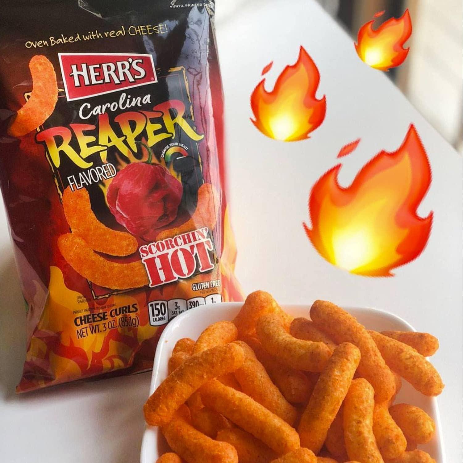 HERR'S Herr’s Cheese Curls, Carolina Reaper Flavor, Gluten Free Snacks, 6oz Bag (12 Count)