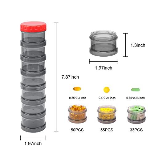 Zwish 7 Day Pill Organizer Case Stackable Weekly Supplements Vitamins Pills Holder Dispenser Large Translucent Black with Extra Lid