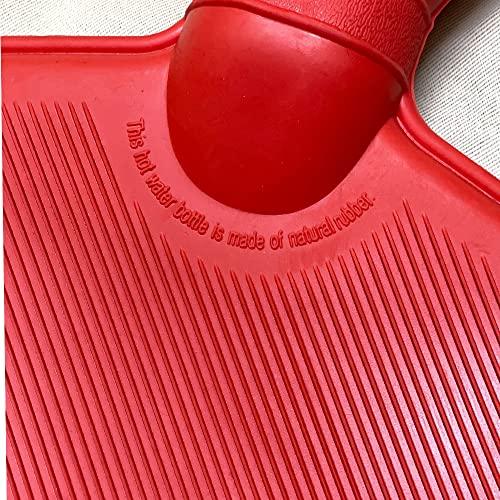 Aquapapa Hot Water Bottle Large Classic Non Toxic Natural Rubber Bag with Heart Red Knit Cover, 2L Pain Relief from Sore Muscle Cramps Injuries Back Pain Warm Cold Therapy, 1/2 Gallon