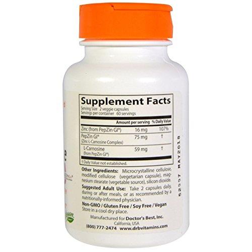Doctor's Best Doctor'S Best Zinc Carnosine Complex With Pepzin Gi Veggie Caps, 120 Count
