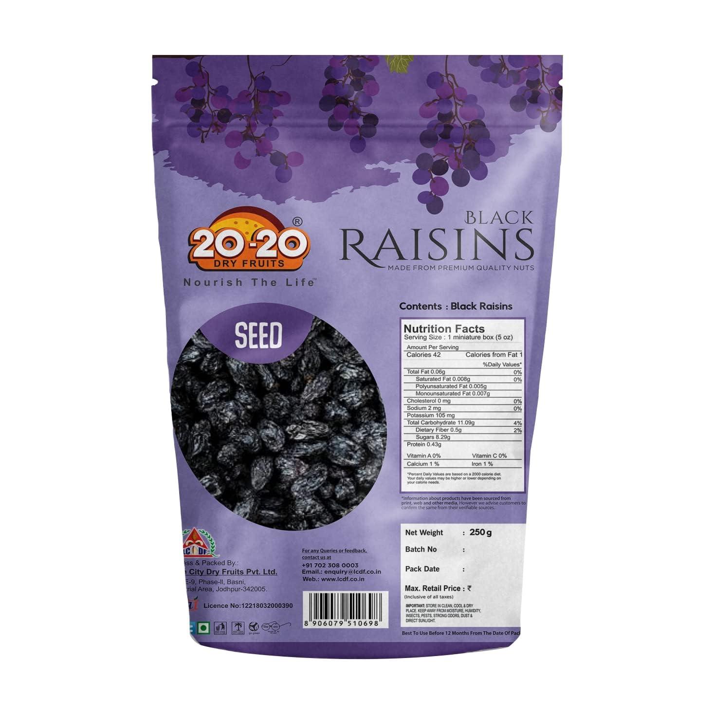 Generic Afghani Black Raisins with seed | Kali Kishmish | Kala Munakka Dry Fruit | Kali Draksh | High in Anti-oxidants | Healthy & Delicious | 250g