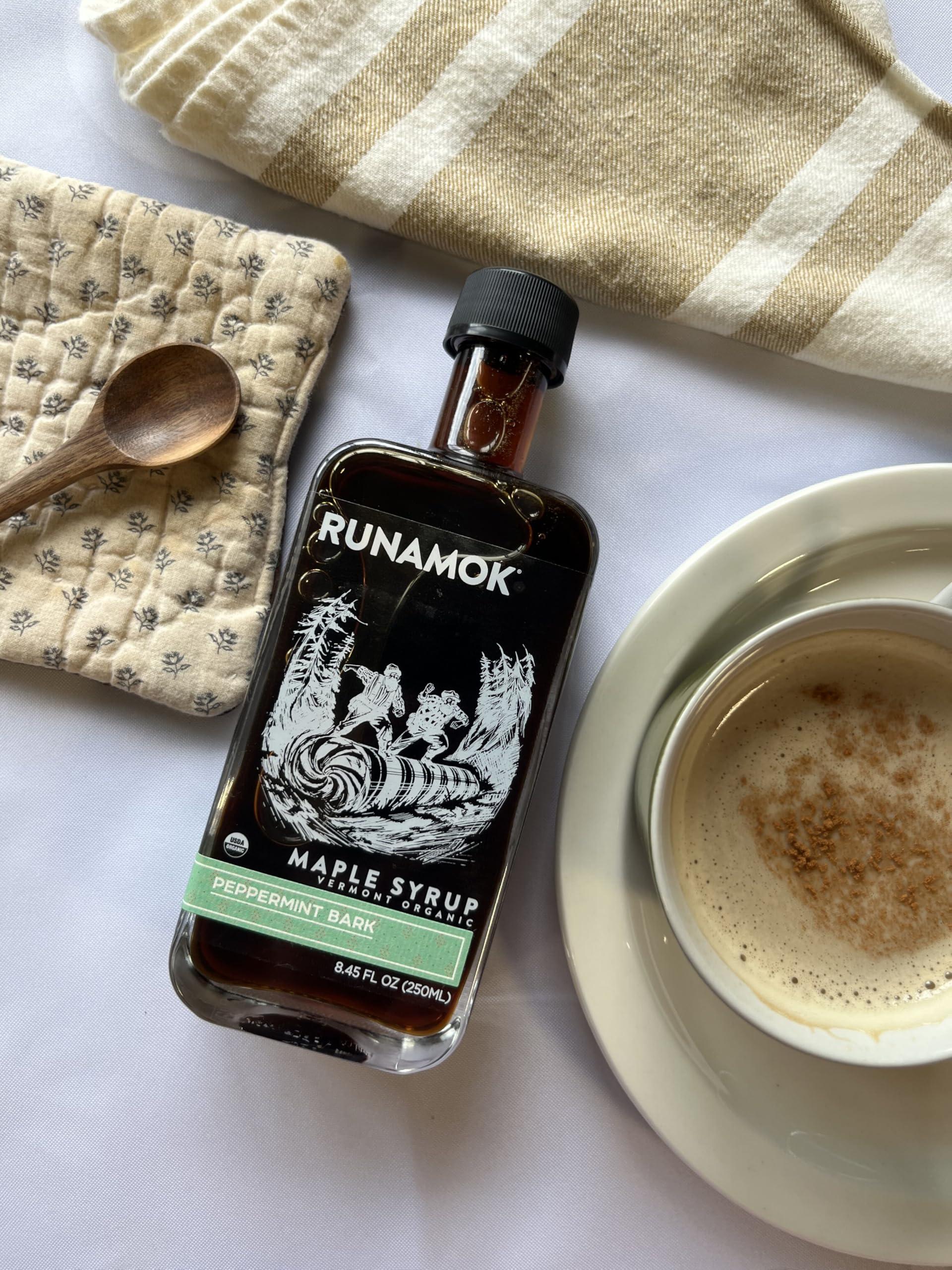 Runamok Runamok Maple Peppermint Bark Infused Maple Syrup - Authentic & Real Vermont Maple Syrup | Gluten Free & Natural Sweetener | Great Christmas Holiday Gift for Foodies! Breakfast, Coffee, Pancakes Maple Syrup | 8.45 Fl Oz (250mL)