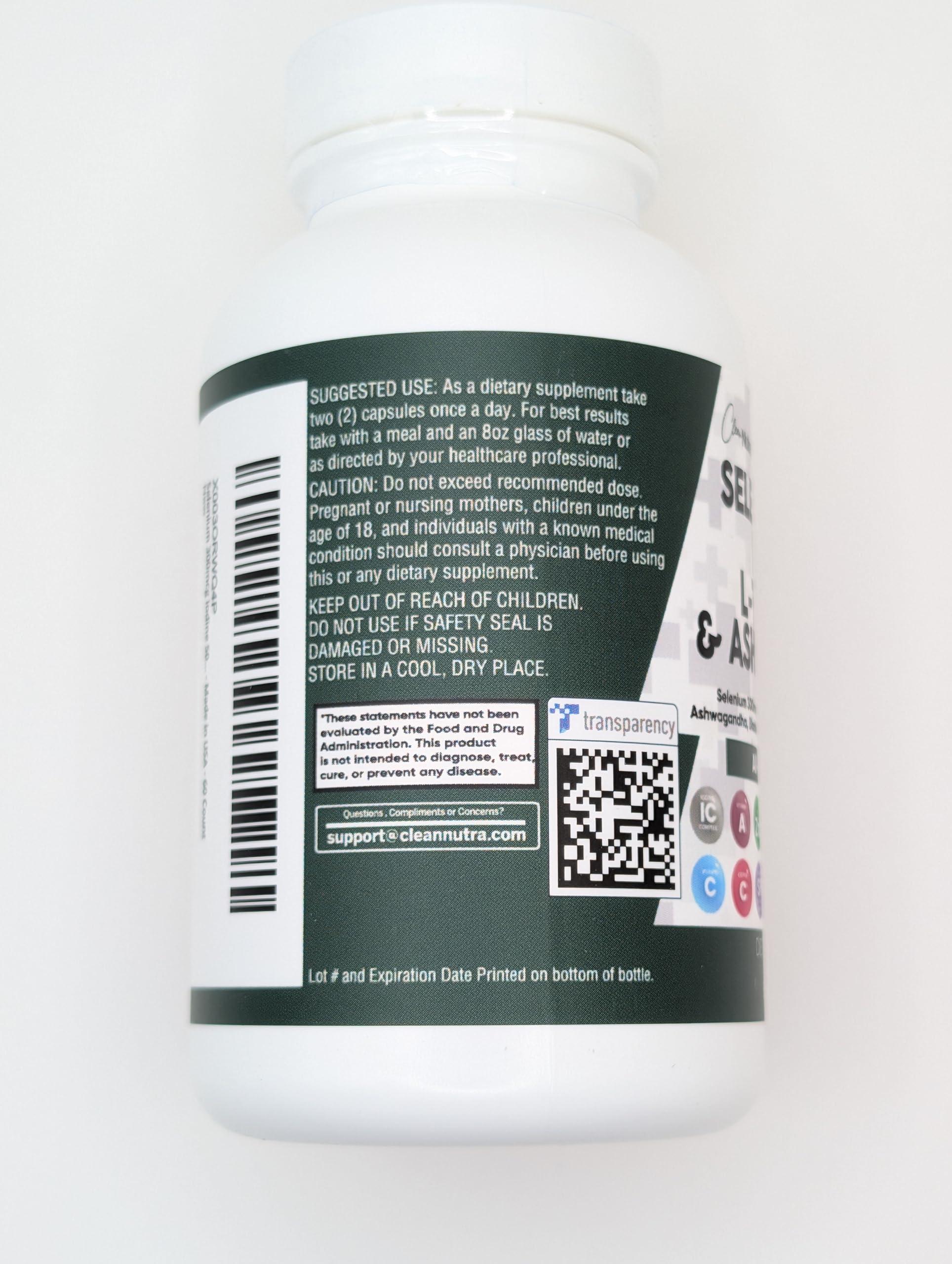 Clean Nutraceuticals Clean Nutra Selenium 300mcg Iodine 500mcg Thyroid Support for Women & Men | L Tyrosine 500mg Ashwagandha Supplement Bladderwrack, Turmeric, Kelp, Schisandra Zinc Pills Capsule Supplements