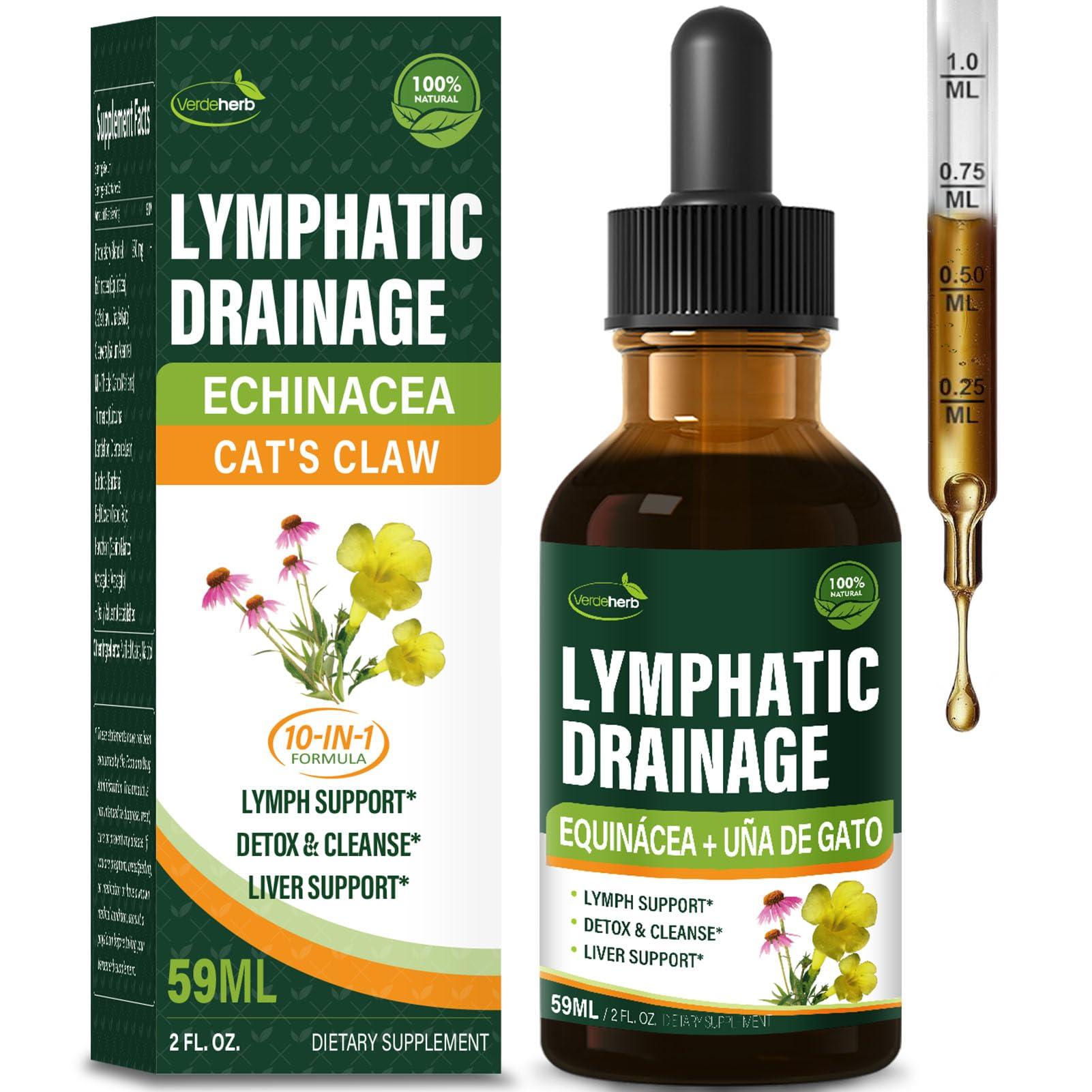Verdeherb Verdeherb Cleavers Lymphatic Drainage Drops Enhance Lymph System Detox Cleanse, Echinacea, Milk Thistle, Cats Claw, Turmeric, Dandelion, Burdock Immune Support Supplement. 2oz