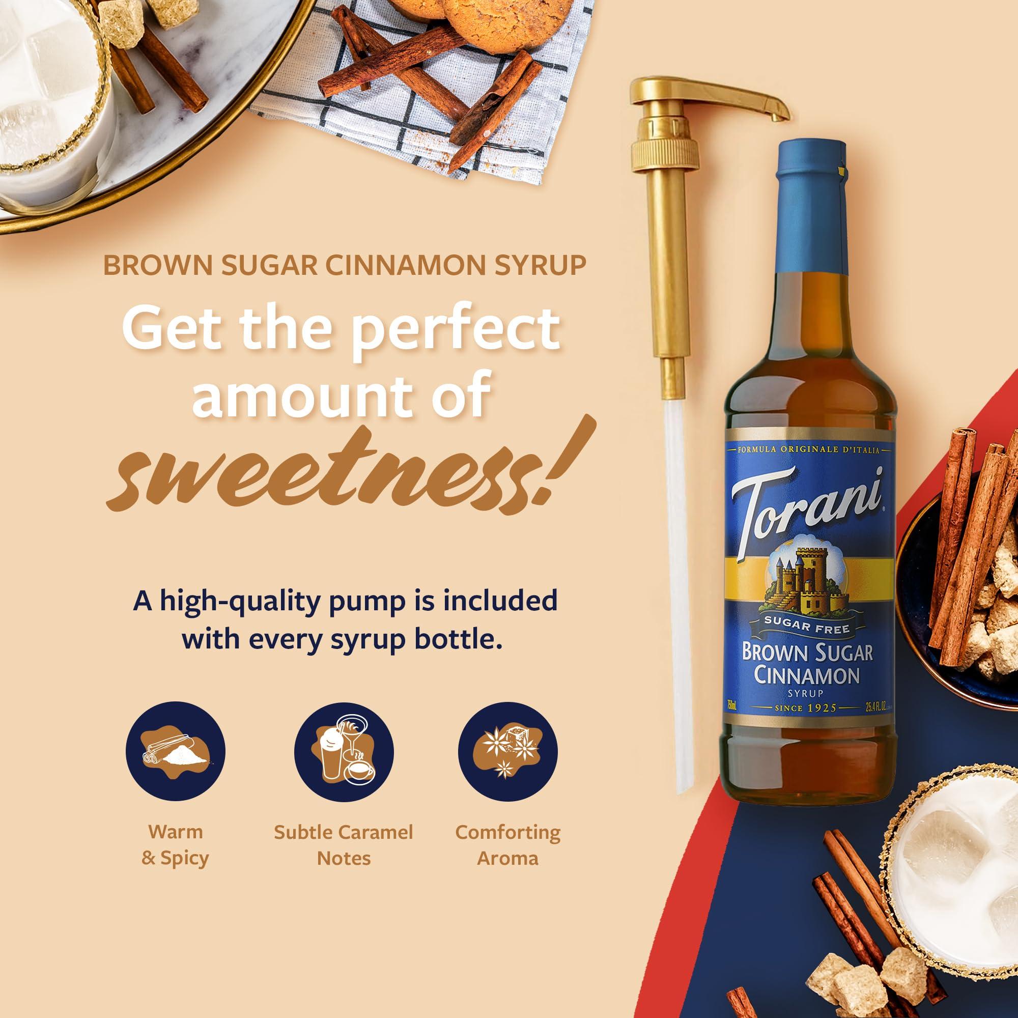 Torani Torani Sugar Free Coffee Syrup, Brown Sugar Cinnamon Flavored Syrup for Drinks, Zero Calorie, Pump Included, 25.4 Fl Oz