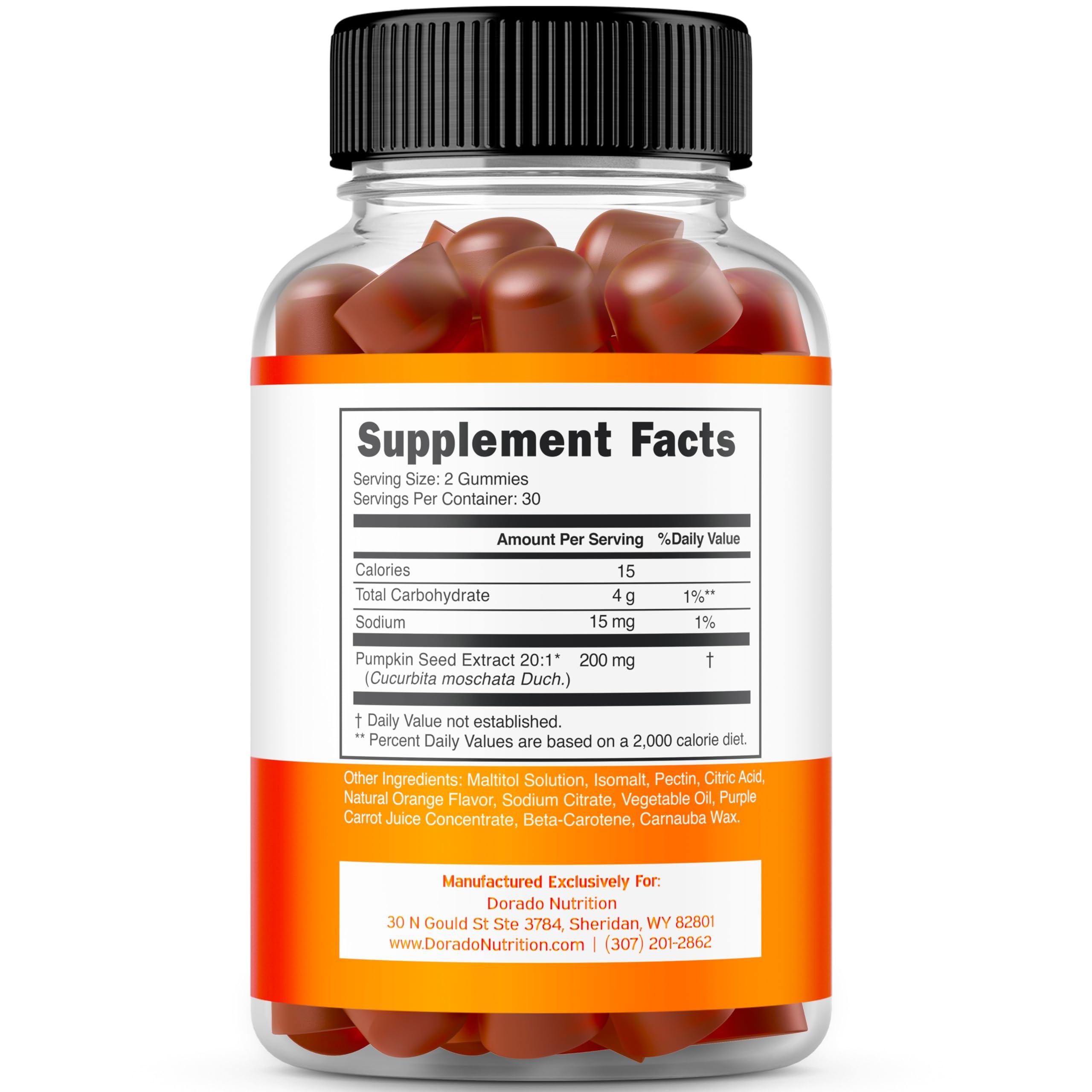 DORADO NUTRITION Pumpkin Seed Oil Gummies - 4,000mg Pumpkin Seed Oil For Hair Growth and Bladder Control - Sugar Free Gummy - Delicious Orange Flavor - Non GMO - Gluten Free - Vegan Supplement - (60 Count)