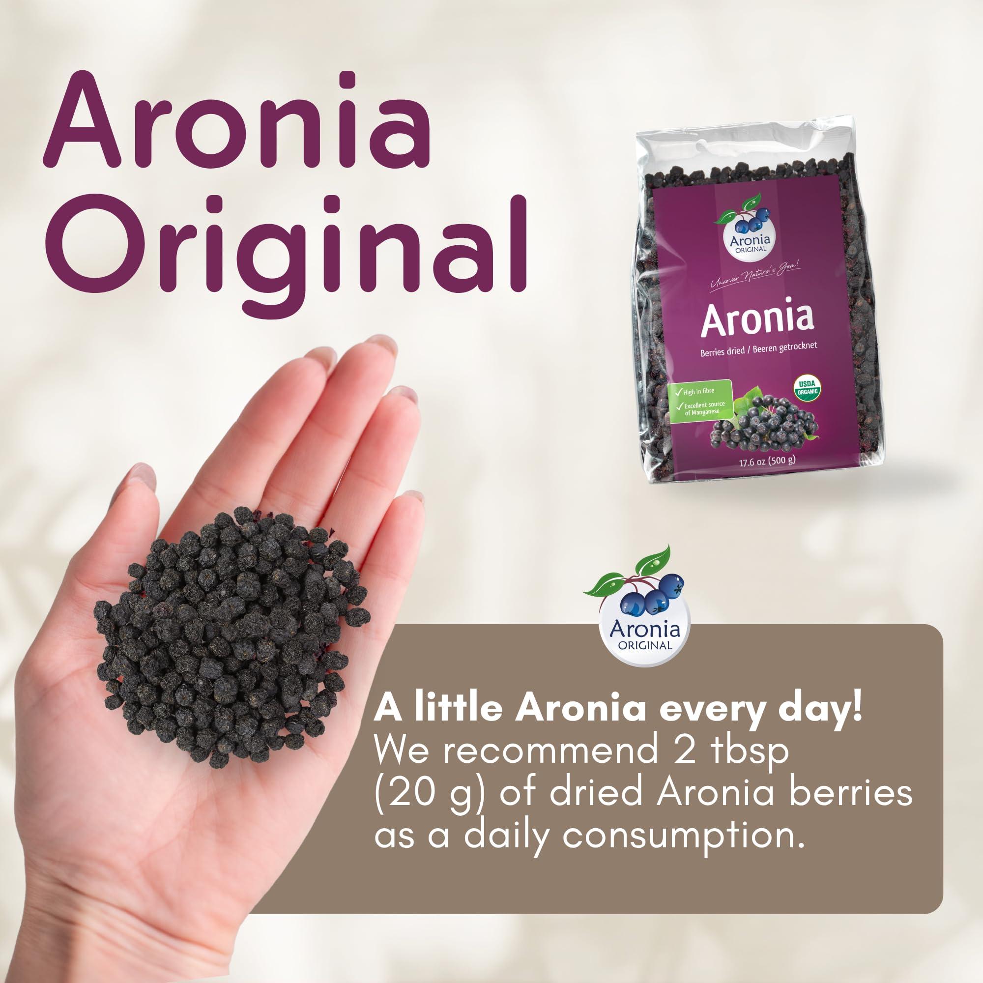 Aronia Original Aronia ORIGINAL Organic Dried Aronia Berries 500 g | Gently Dried Immediately After Harvest | No Added Sugar, No Sulfites, No Additives | Vegan, Organic Aronia Berry (Black Chokeberry)